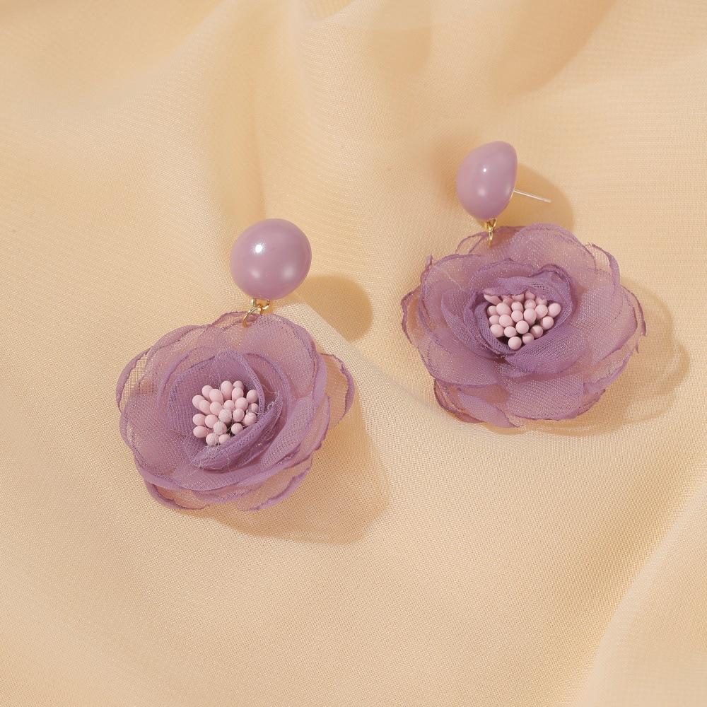 S925 silver needle earrings summer purple earrings simple small fresh earrings net red flower earrings