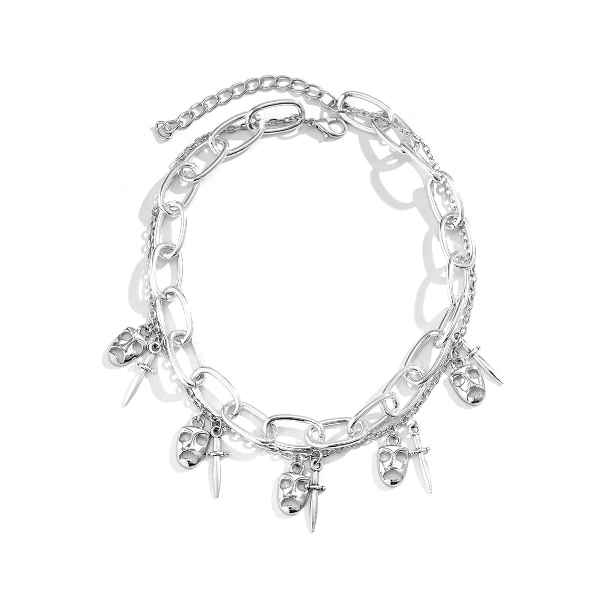 Jewelry Punk Gothic Mask Dagger Tassel Necklace Female Personality Retro Cross Chain Necklace
