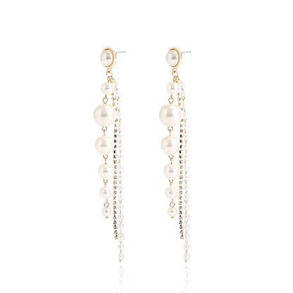 Jewelry ins geometric imitation pearl claw chain tassel earrings female hot girl earrings high-end niche