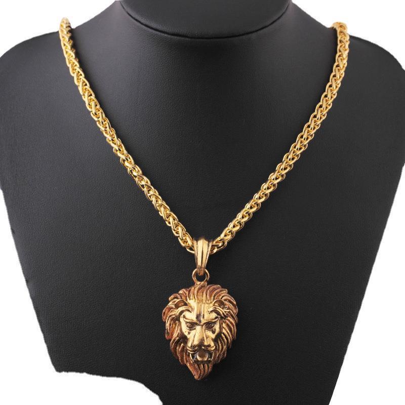 Grid jewelry retro lion head hip hop luminous necklace men domineering hiphop animal pendant