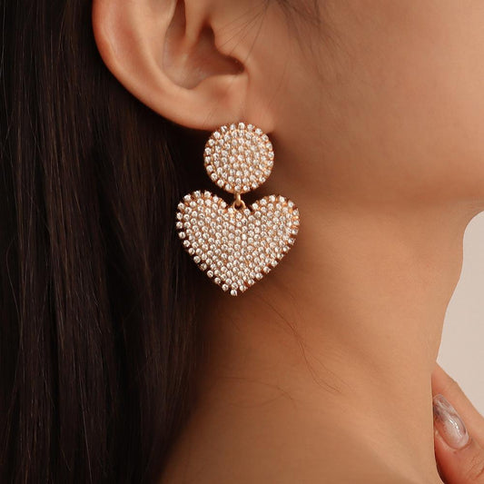 E129 Exaggerated night earrings full of diamonds love personality geometric earrings retro temperament light luxury earrings