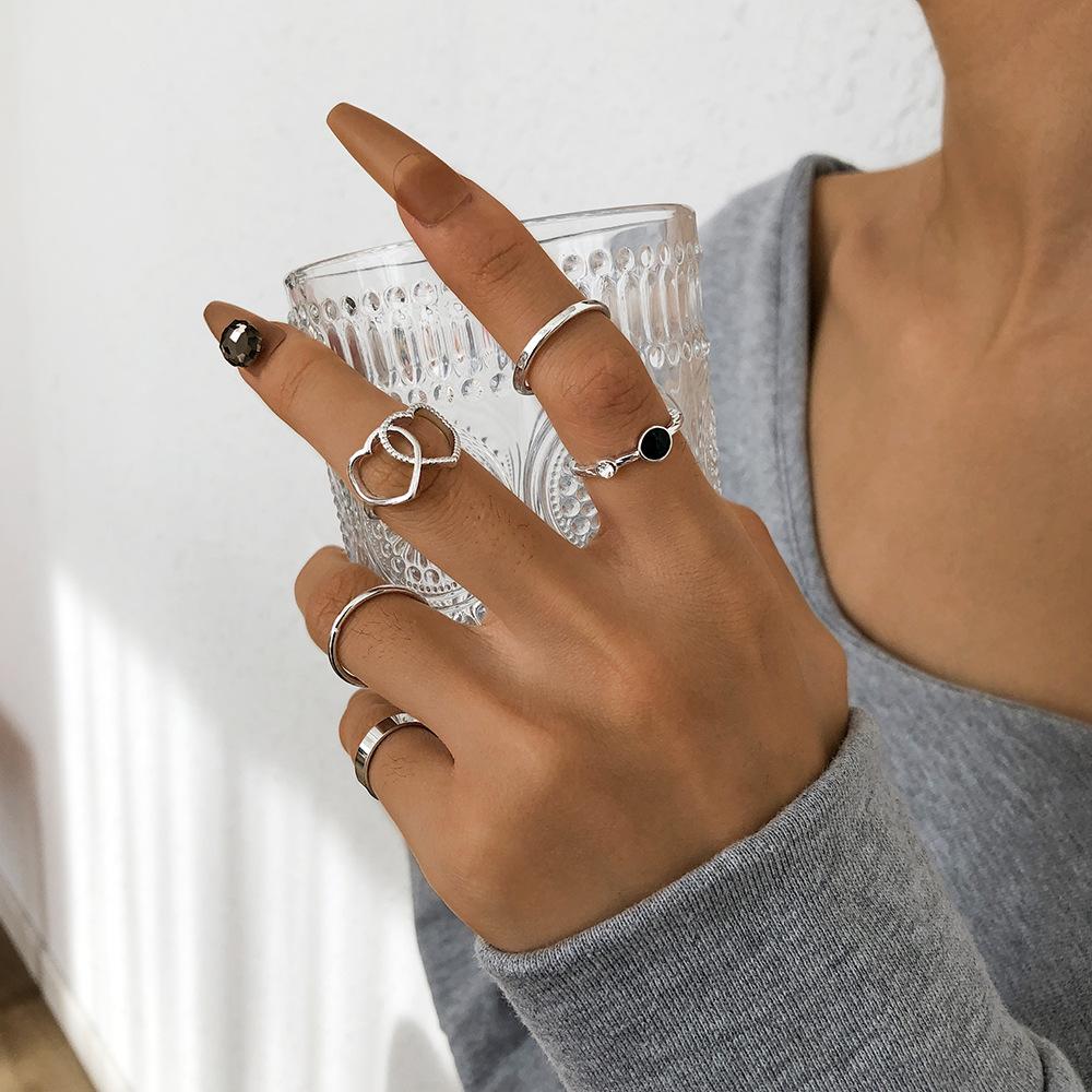 R669 Simple Set Ring Love Hollow Geometry Micro-inlaid Fashion Ring Niche Internet Celebrity Retro Hand Jewelry Female