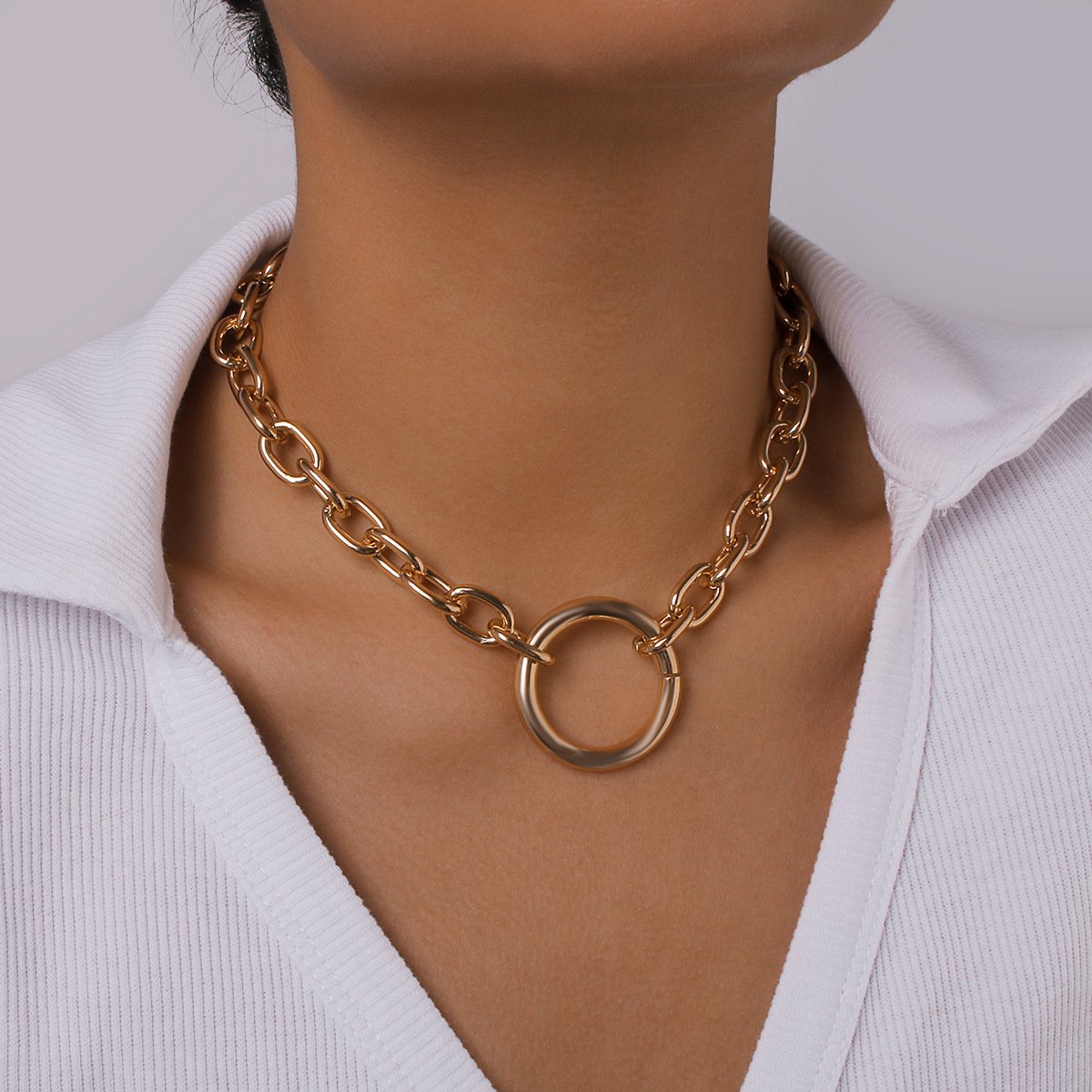 N1196 Jewelry Exaggerated Heavy Industry Chain Circle Necklace Personality Punk Hip Hop Fashion Necklace