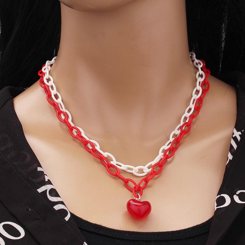 Jewelry Punk Personality Geometric Cross Chain Necklace Simple Candy Color Chain Heart Necklace Female
