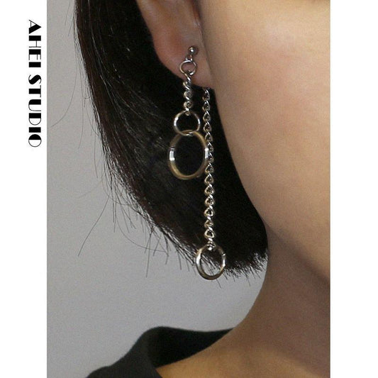 Hong Kong Street Chain Circle Earrings Two Wearing Earrings Men's Social Women's Earrings Domineering Earrings Bungee Earrings A Pair