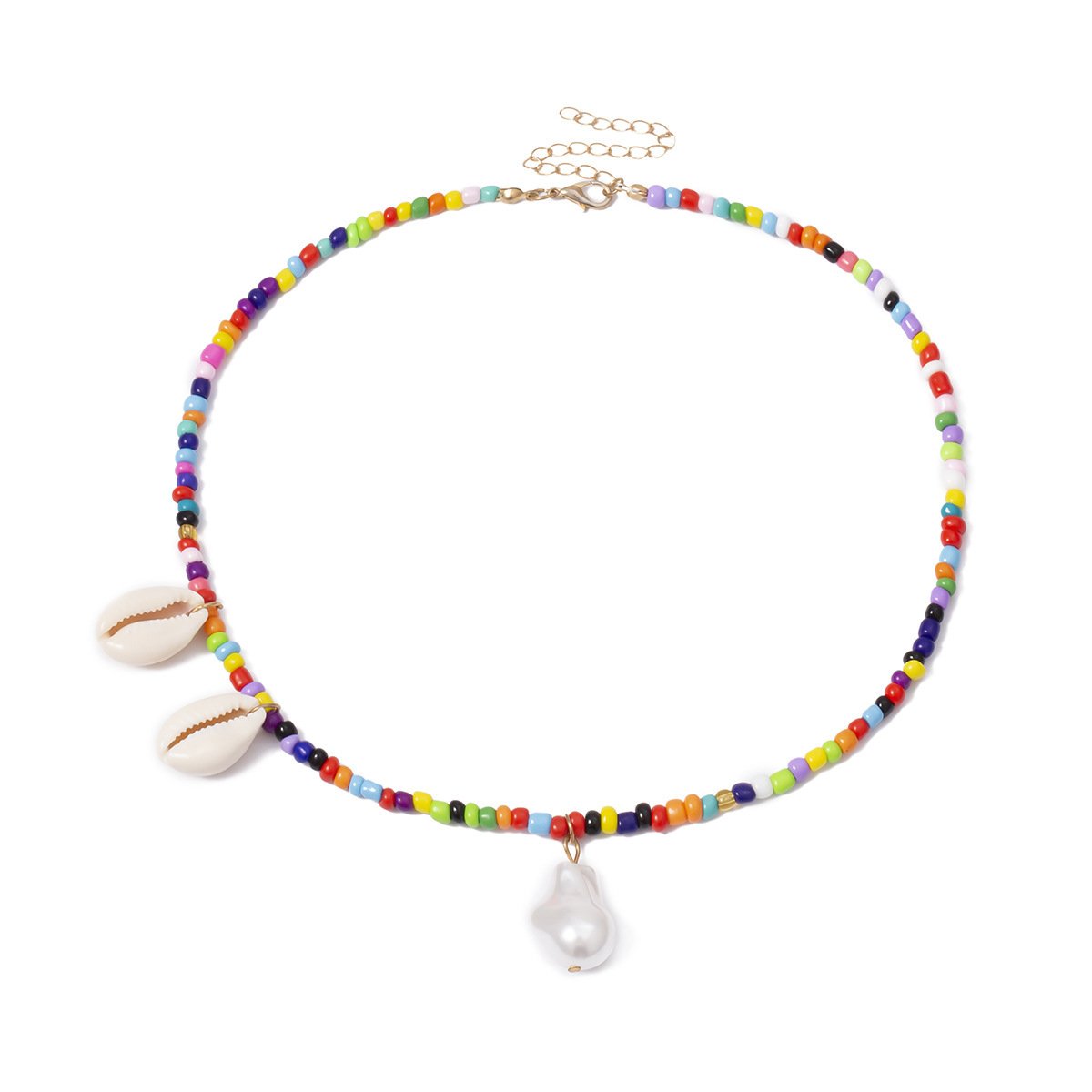 Jewelry Color Handmade Rice Beads Necklace Female Ethnic Pearl Shell Asymmetrical Necklace