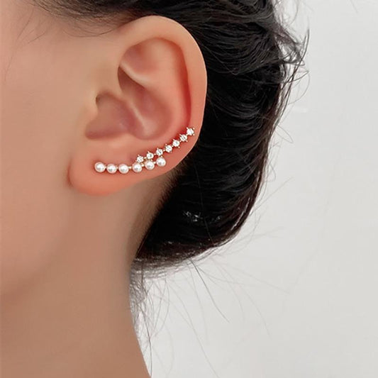 ins pearl ear bone clip without ear hole fashion light luxury niche design micro-inlaid zircon ear clip arc ear hanging