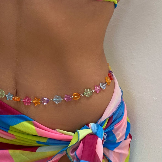 Vacation Acrylic Colorful Peach Heart Flower Waist Chain Female Jewelry Candy Color Star Body Chain