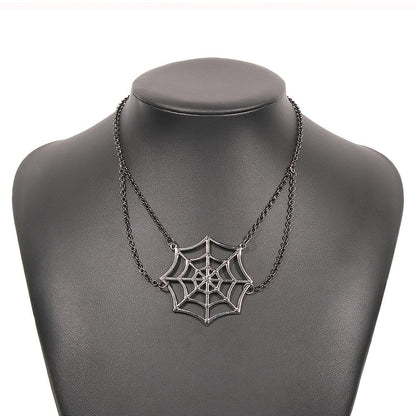 N9398 Halloween Personality Funny Necklace Fashion Alloy Necklace Spider Web Gothic Fun Necklace