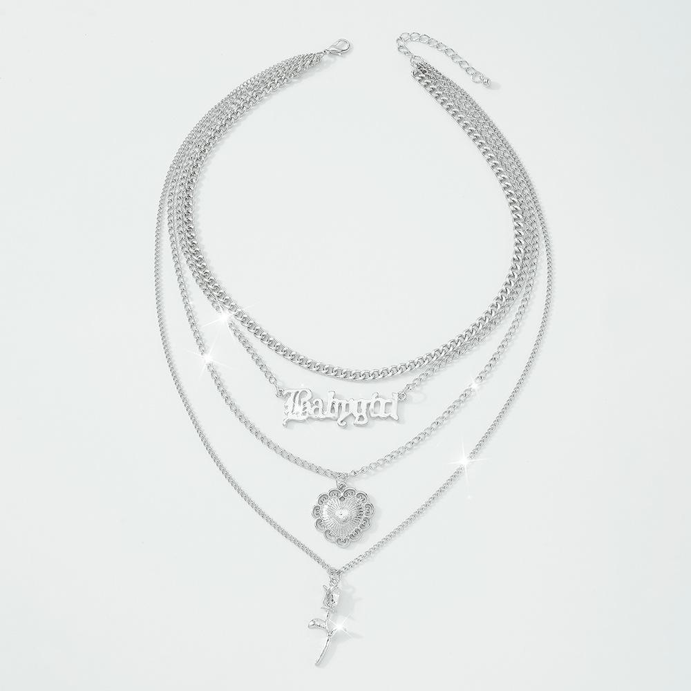 N9331 Retro Stacked Necklace Temperament Rose Alphabet Multilayer Necklace Personality Trend Alloy Necklace