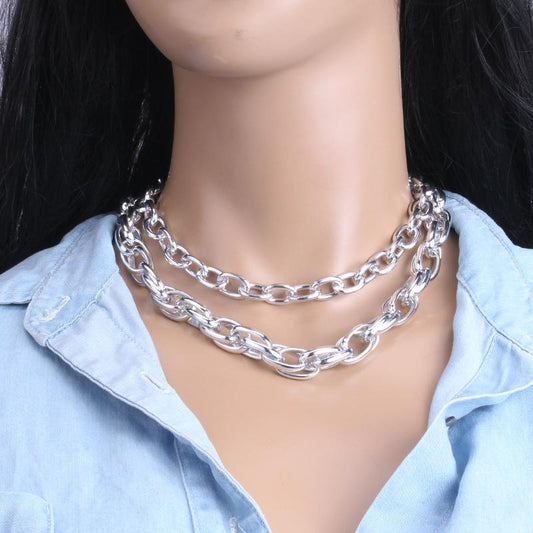 Exaggerated geometric fashion double-layer set chain female net red ins hip-hop design necklace