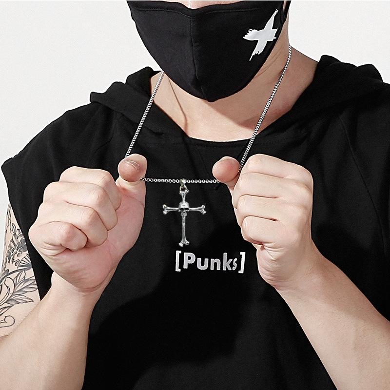 Men's Skull Personality Pendant Necklace Cross Religion Punk Hip Hop Ghost Skull Jewelry