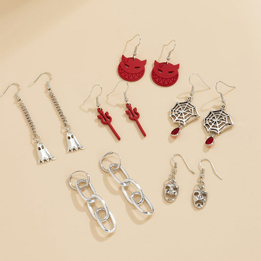 Jewelry Halloween Sweet Cool Ghost Devil Earrings Set Spider Web Retro Skull Earrings Female