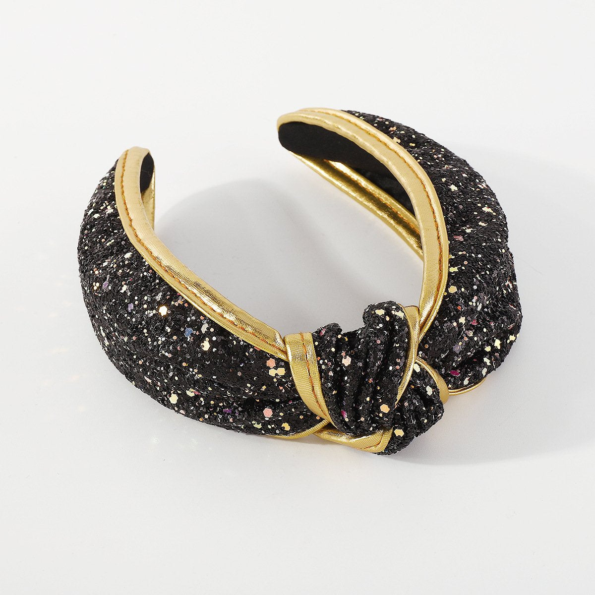 F517 Jewelry Exaggerated Geometric Knotted Golden Wrapped Headband Light Luxury Sequins Retro Headband Female