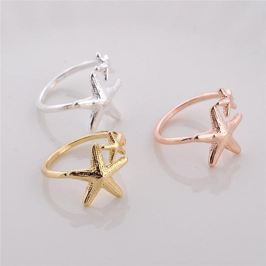 Starfish open ring female adjustable five-pointed star ring jewelry