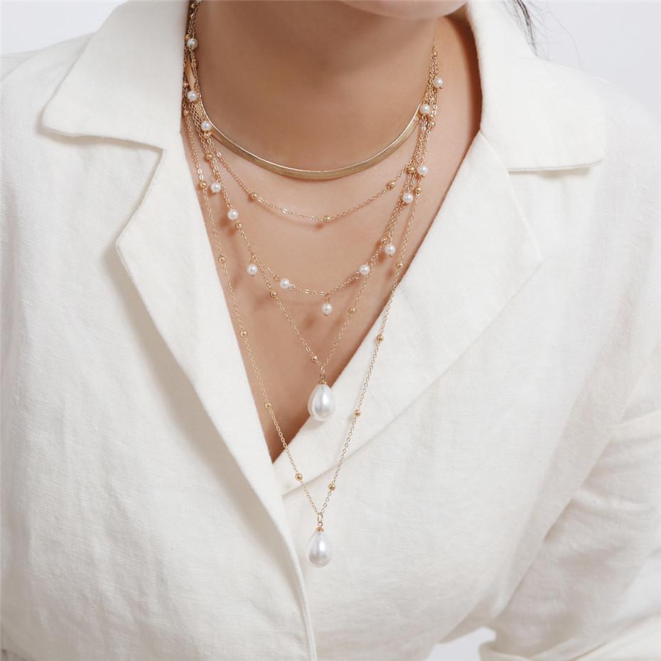 Fashion Multilayer Pearl Necklace Baroque Pearl Tassel Necklace Water Drop Sweater Chain Ladies Photo Jewelry