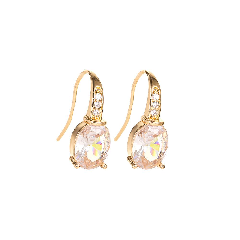 Geometric Oval Moonstone Pink Earrings Female Rose Gold Crystal Water Drop Earrings Earrings Stud Earrings