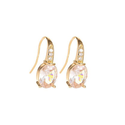 Geometric Oval Moonstone Pink Earrings Female Rose Gold Crystal Water Drop Earrings Earrings Stud Earrings