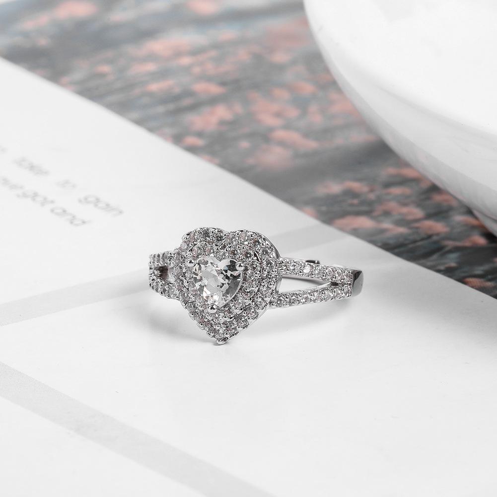 Copper inlaid zircon heart-shaped full diamond micro-inlaid ring love couple ring ring
