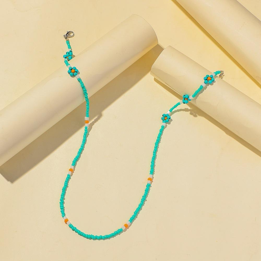 Retro Small Flower Turquoise Mask Chain Simple Flower Beaded Fashion Glasses Chain Multipurpose Necklace