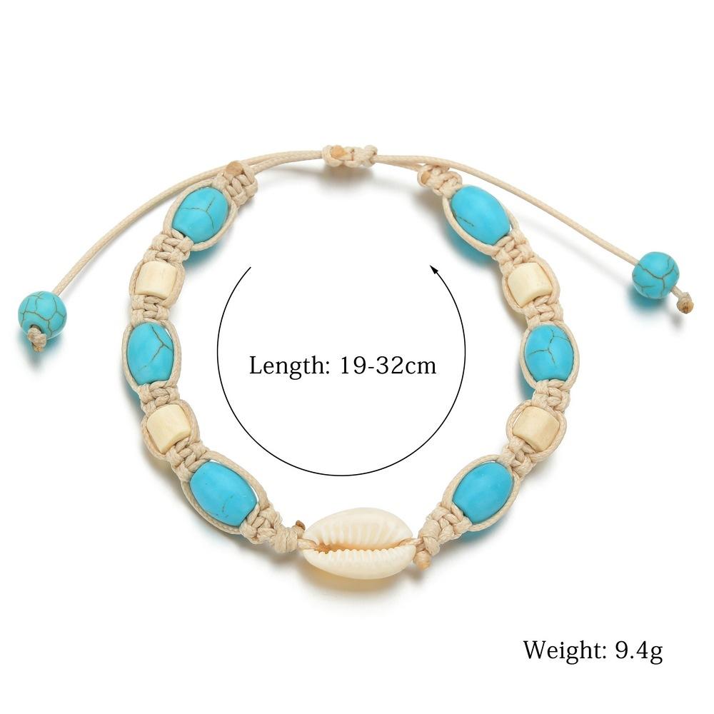 Braided Waxed Cord Turquoise Anklet Bohemian Shell Anklet Bracelet