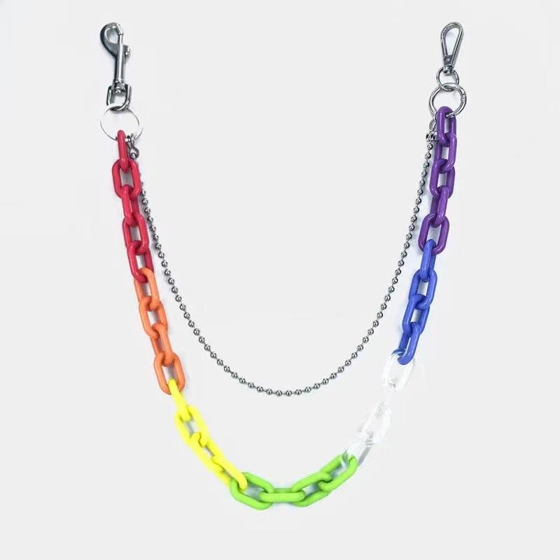 Fashion Rainbow Candy Color Resin Metal Chain Punk Hip Hop Double Pants Chain
