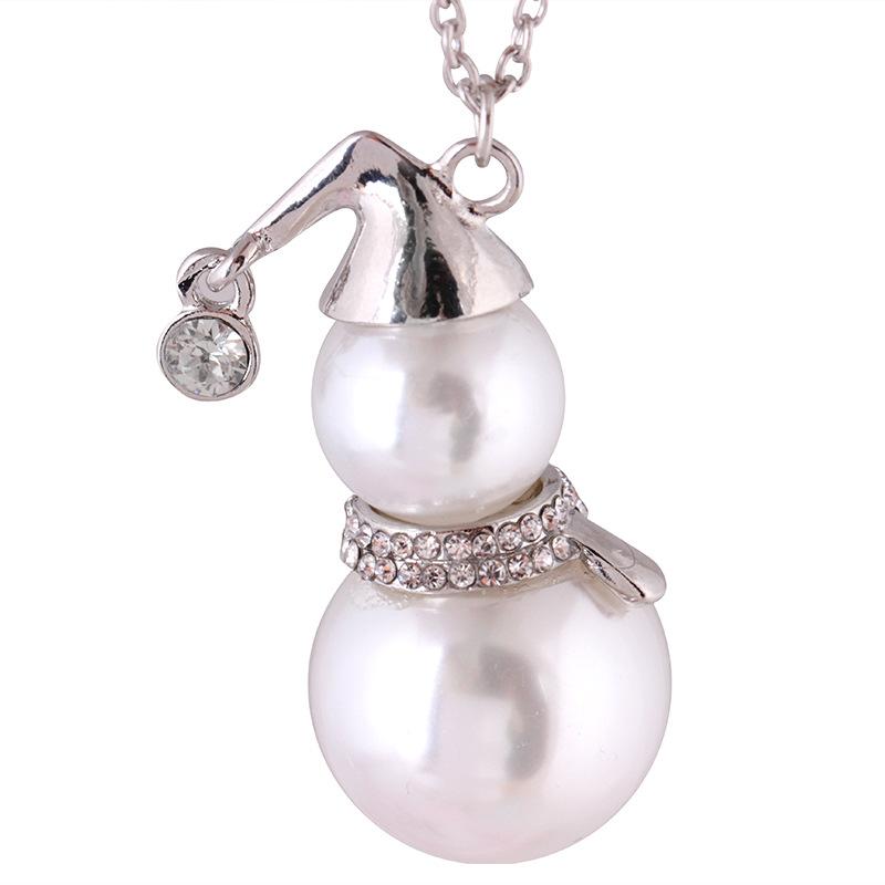 Jewelry Long Sweater Chain Christmas Gift Diamond Pearl Snowman Pendant Necklace