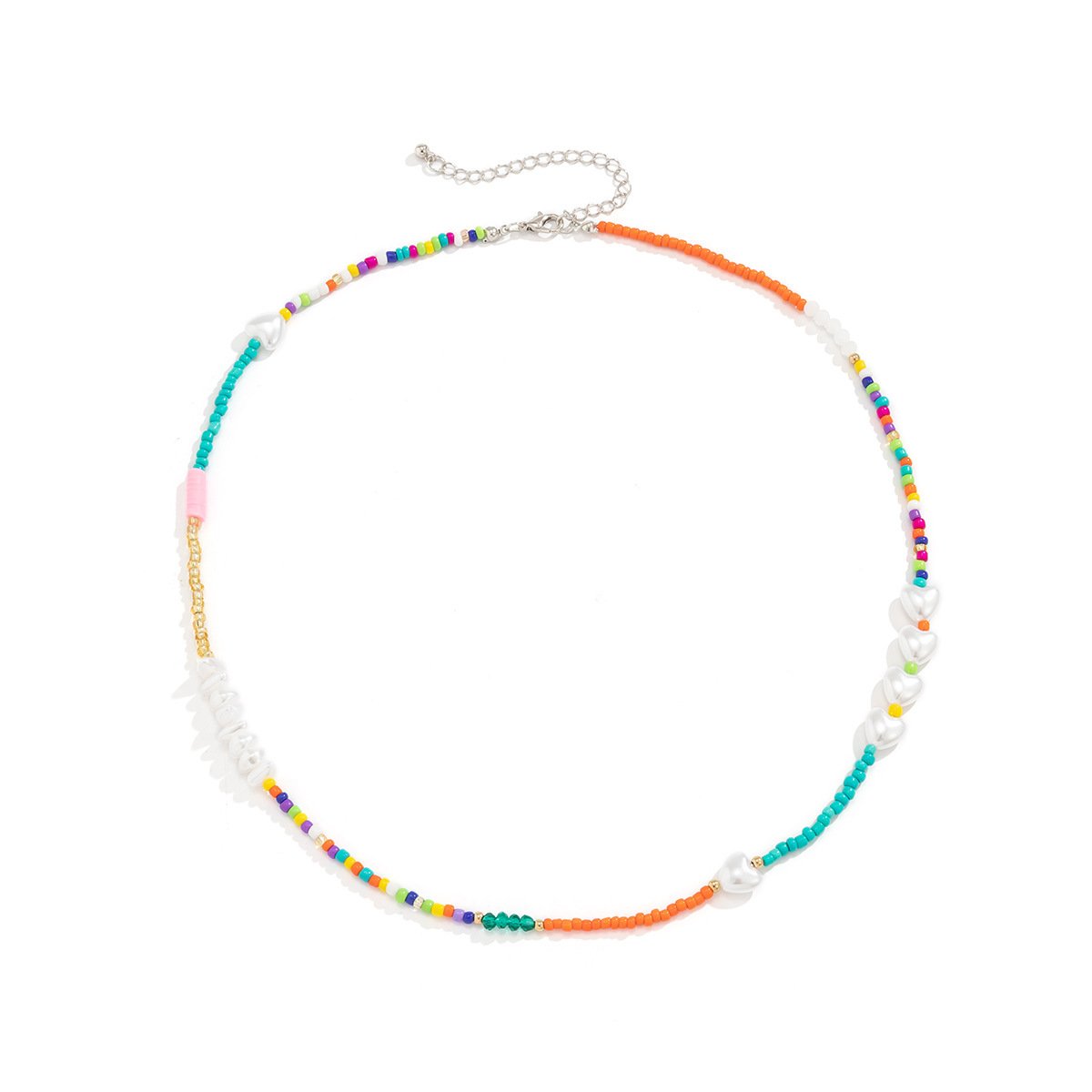 Jewelry beaded heart-shaped geometric necklace simple ethnic color special-shaped imitation pearl necklace female