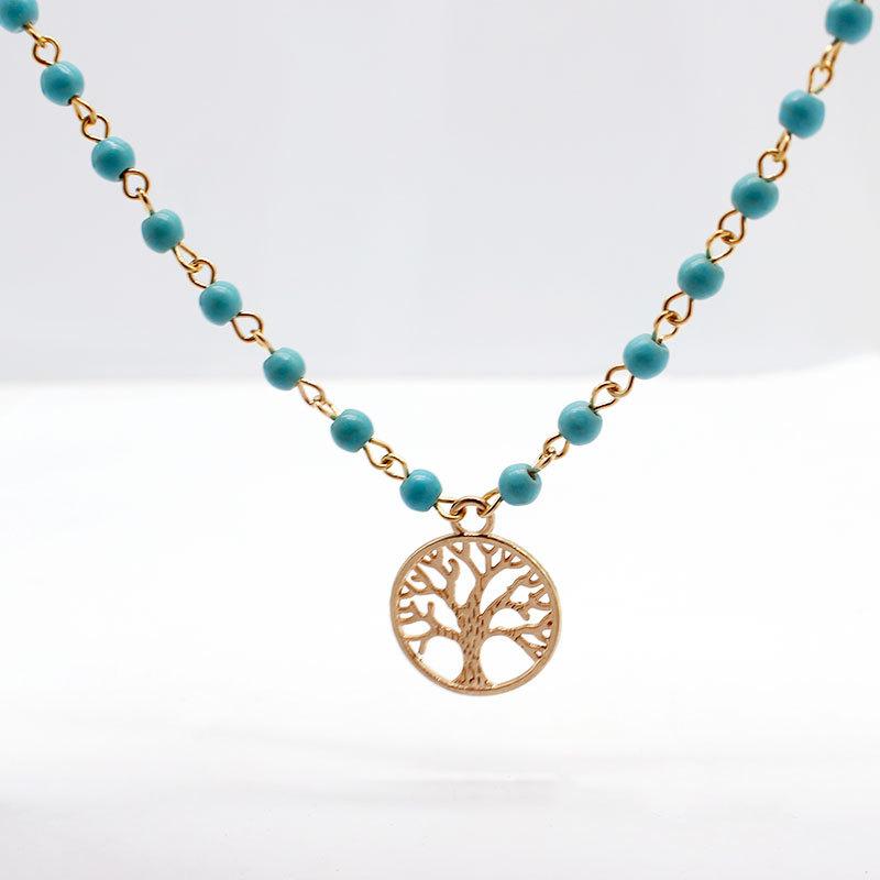 Simple White Tower Handmade Beaded Turquoise Lucky Tree Ladies Tassel Necklace