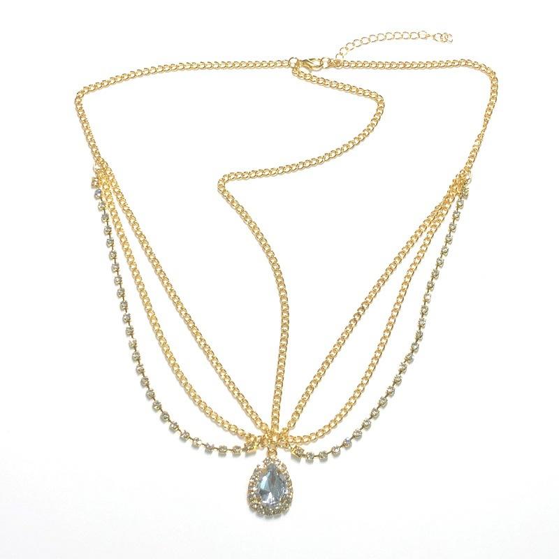 Crystal forehead pendant brow heart pendant headdress bride forehead chain water drop hair band head chain Bohemian ethnic headdress