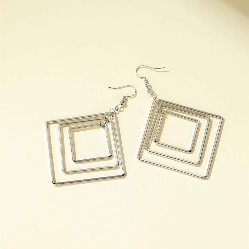 Exaggerated Earrings Temperament Simple Multi-Layer Rhombus Earrings Minimalist Design Three-layer Geometric Stud Earrings