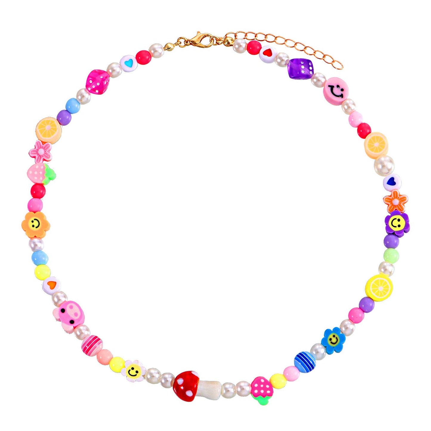 Jewelry multi-element fashion trend pearl necklace cartoon painted soft pottery fruit smiley necklace