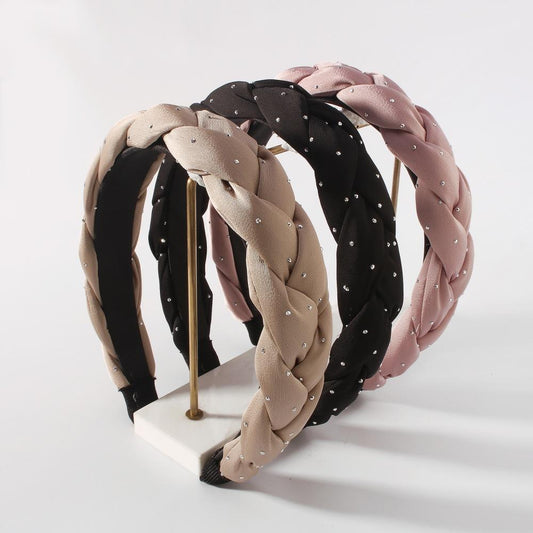 F3911 Simple hair accessories, fashion, personality, creative twist braids, diamond-studded fabric headbands for women