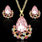 Fashion Jewelry Set Simple Water Drop Crystal Gem Pendant Necklace Earrings Stud Set Female Jewelry