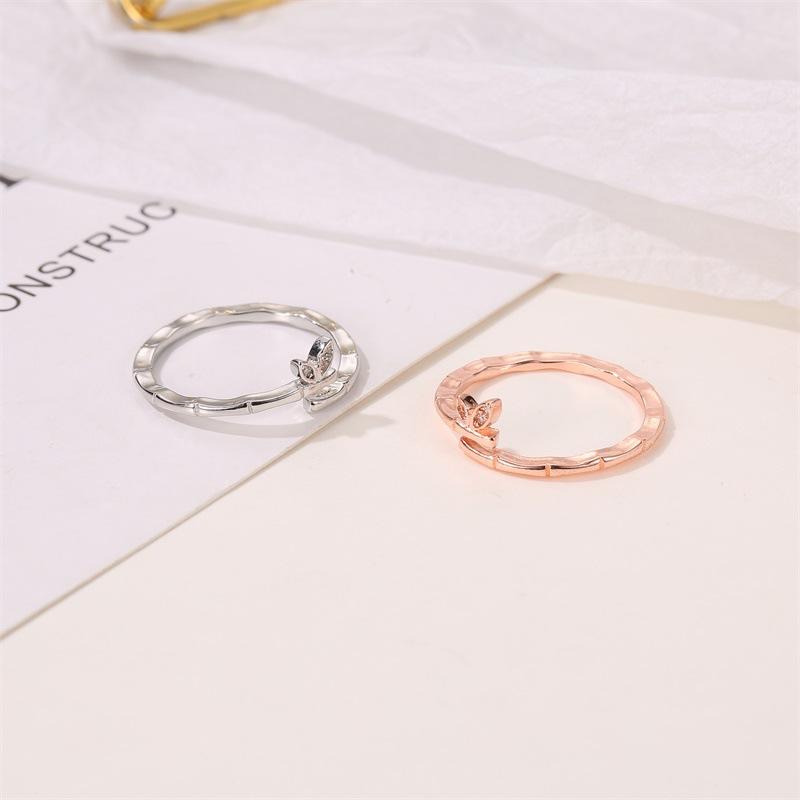 Cute Rabbit Ear Open Ring Female Creative Small Fresh Diamond Leaf Bamboo Knuckle Index Knuckle Ring