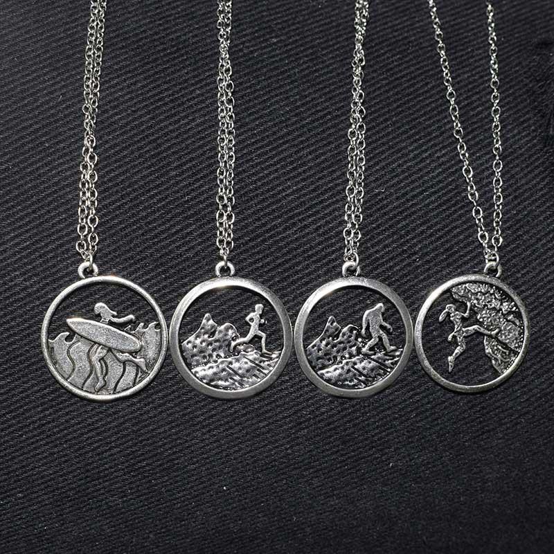 Pop Jewelry Sports Circle Surf Necklace Pendant