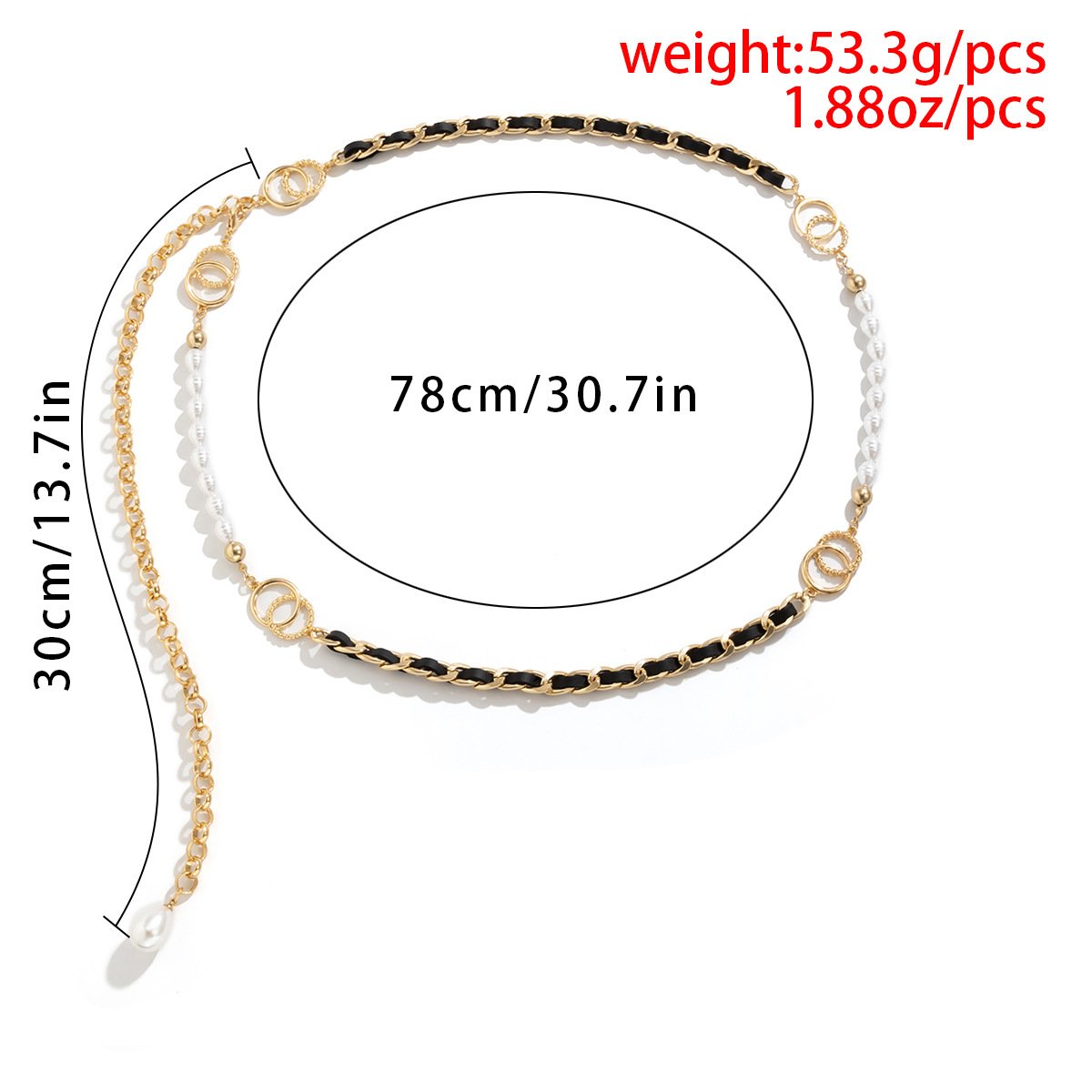 Jewelry Sexy Slim PU Winding Chain Body Chain Temperament Imitation Pearl Metal Double Ring Waist Chain