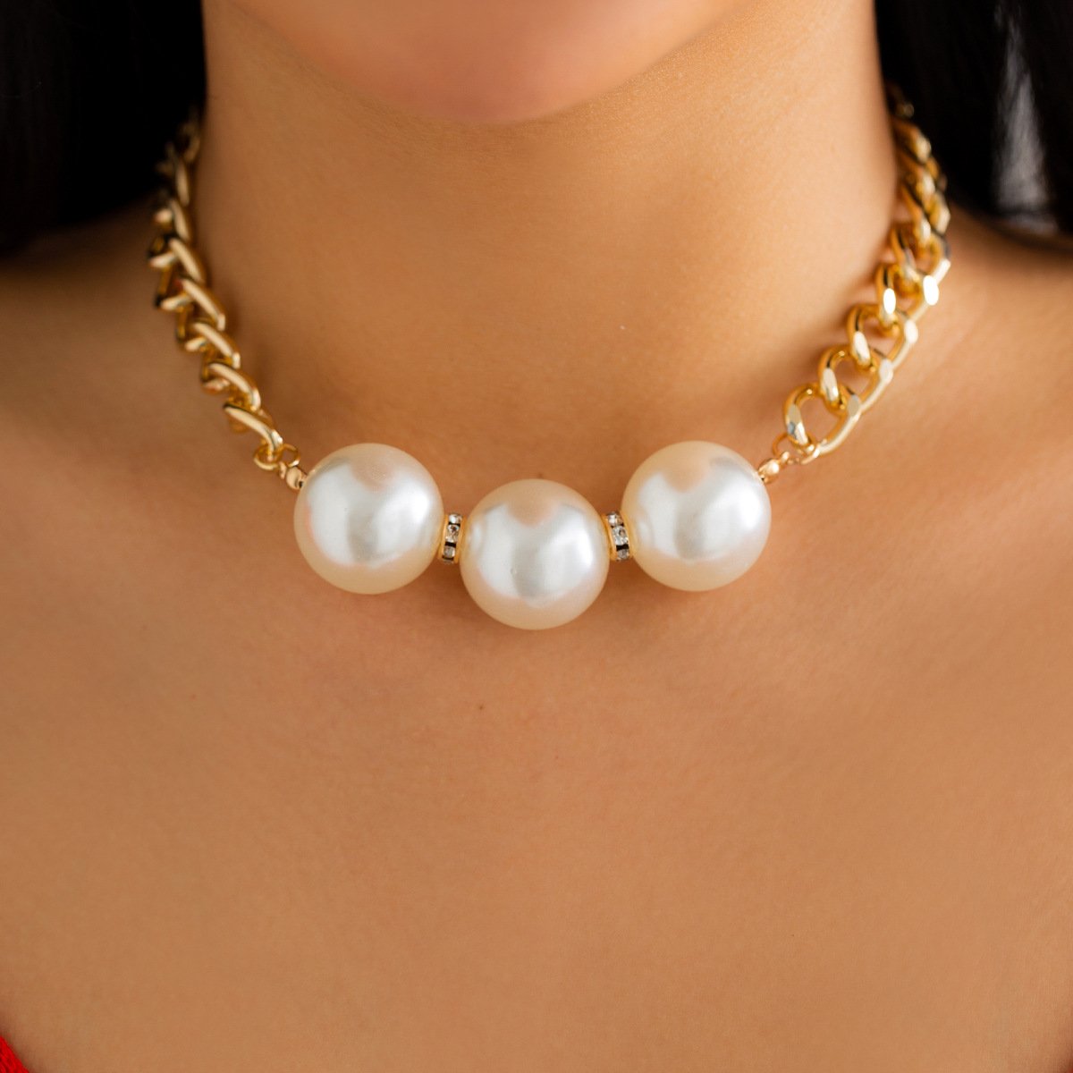 Jewelry Temperament Retro Imitation Pearl Chain Clavicle Necklace Simple Versatile Beaded Double Layer Necklace