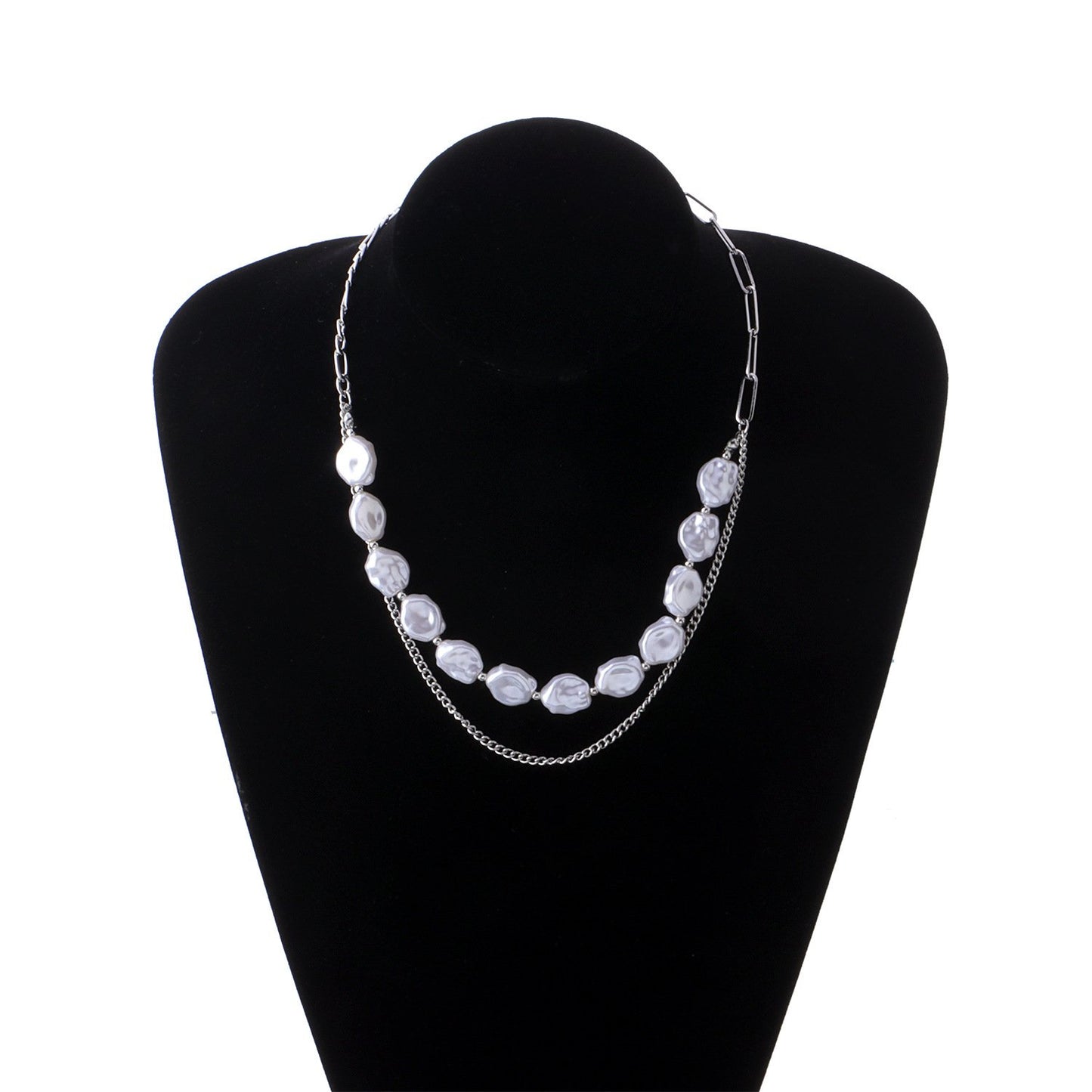 Jewelry Ladies Irregular Flat Pearl Necklace Creative Punk Personalized Chain Necklace