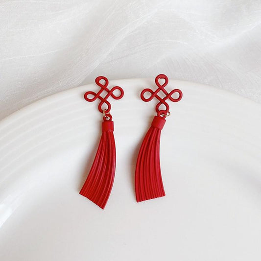 S925 Silver Needle Chinese New Year Red Earrings Winter Tassels Chinese Knot Earrings Female Elegant Ethnic Earrings