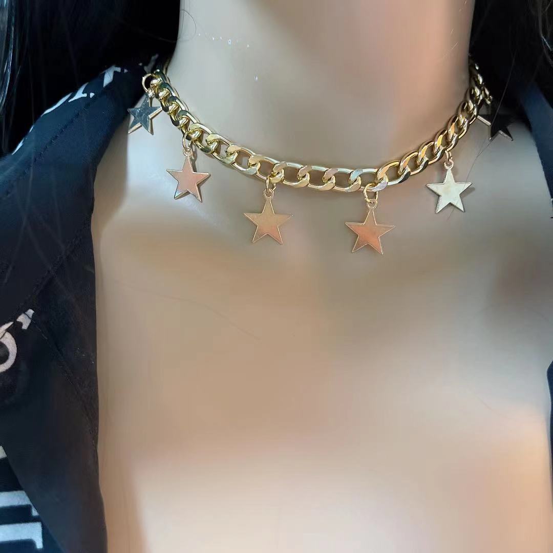 Explosive jewelry hip-hop light luxury all-match street style necklace copper five-pointed star pendant necklace