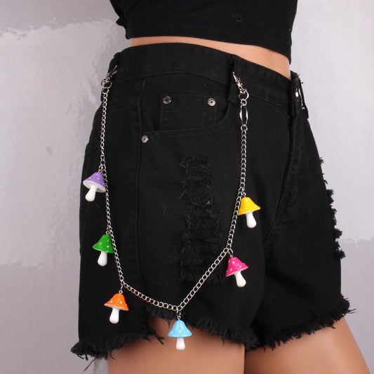 Double-layer resin chain peach heart accessories waist chain hip-hop trend acrylic mushroom pendant pants chain