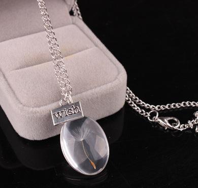 Jewelry Fashion Trendy Long Square Crystal Pendant Wishing Dandelion Necklace
