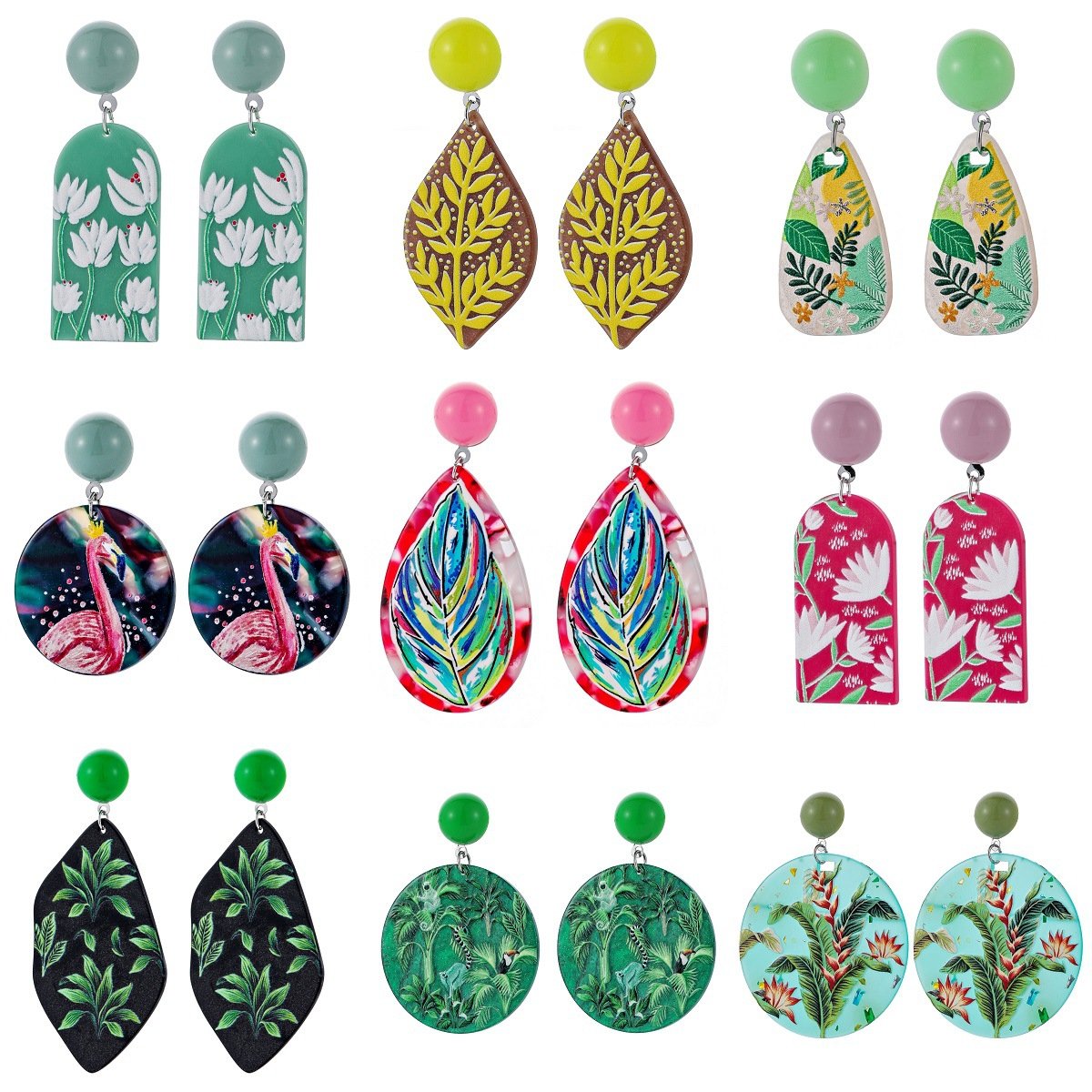 Geometric Acrylic Earrings 3D Printing Plants Flowers Animals Graffiti Earrings Creative Versatile Earrings