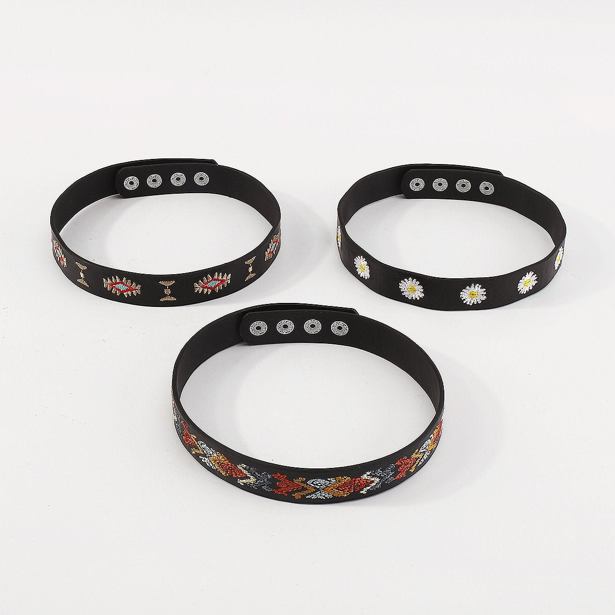 N1761 Personality Necklace Leather Embroidery Eye Flower Necklace Dark JK Simple Punk Necklace
