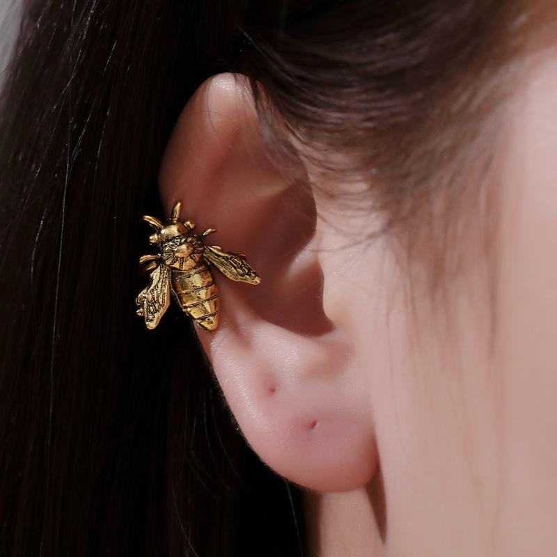 Creative personality retro ear clips old metal bee earrings women's fashion u-shaped single insect ear bone clip