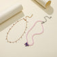 ins simple small round bead clavicle necklace fashion crystal bead glaze butterfly pendant double stacked necklace