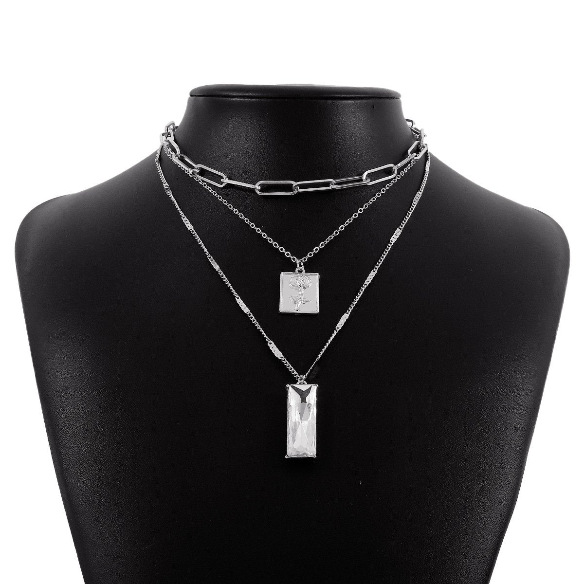 1442 Minority Stacked Retro Square Brand Rose Necklace Exaggerated Geometric Chain Acrylic Diamond Necklace