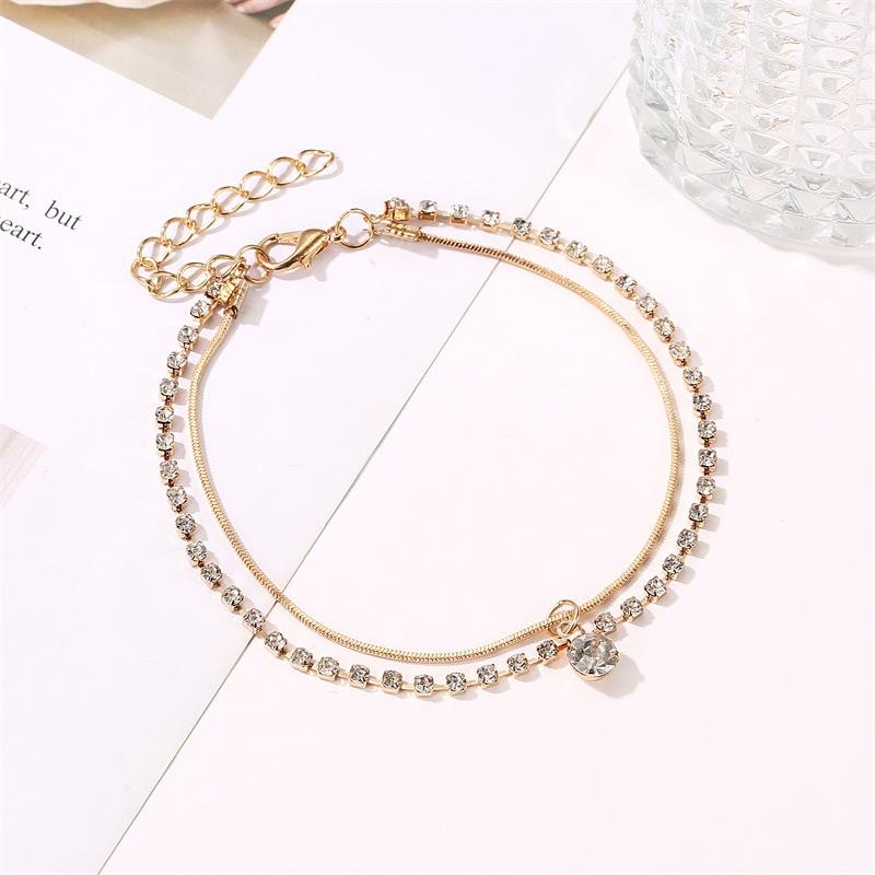 Foot decoration personality copper anklet double layer diamond snake bone chain anklet fashion ladies beach foot decoration