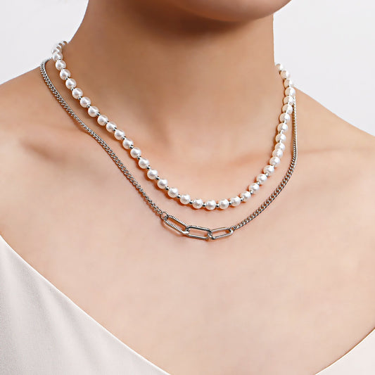 Jewelry simple double-layer imitation pearl clavicle chain necklace female niche design explosive beaded necklace